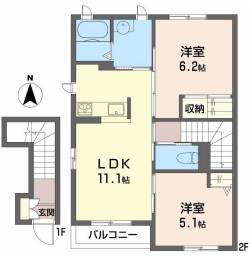レジデンス永尾A(2LDK/2階)の間取り写真