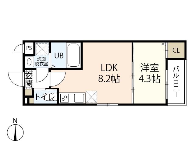 MOVE宇品御幸(1LDK/1階)の間取り写真
