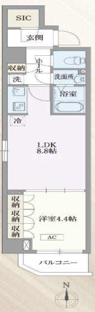 ハビテ外苑(1LDK/1階)の間取り写真