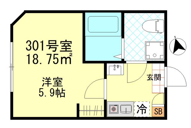 松島9世帯(1K/3階)の間取り写真