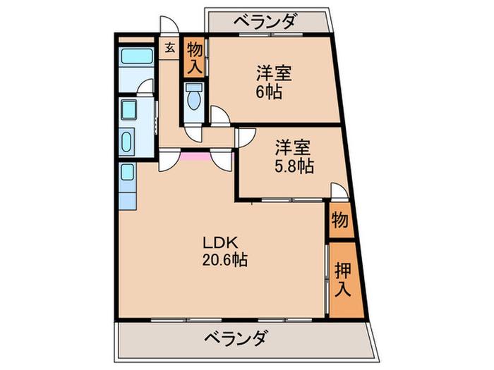 今井ビル(2LDK/5階)の間取り写真