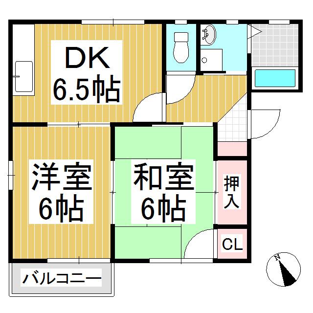 リバーサイドハイツ A棟(2DK/2階)の間取り写真