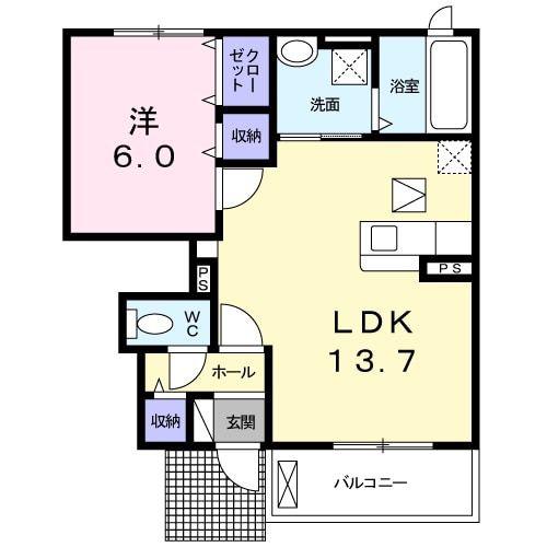 グランドソレーユ(1LDK/1階)の間取り写真