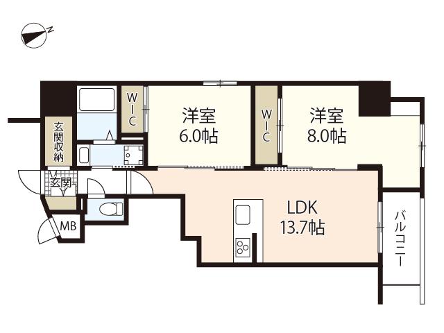 S-RESIDENCE富士見町AGLITTER(2LDK/6階)の間取り写真
