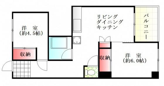 龍王ハイツ(2LDK/6階)の間取り写真