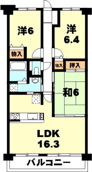 ユニハイム草津(3LDK/4階)の間取り写真