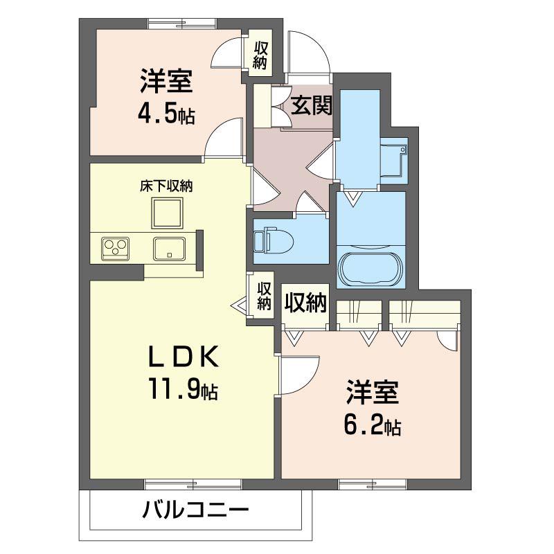 ライスヒルズMARUMOウエスト(2LDK/1階)の間取り写真