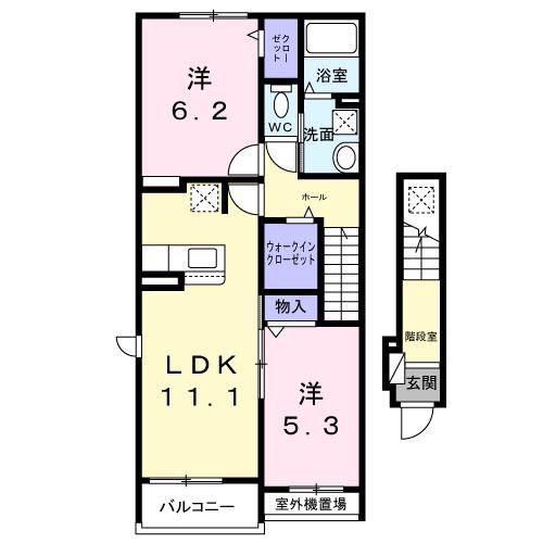 リノア是政(2LDK/2階)の間取り写真