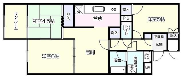 ジョイフル三十軒(2LDK/3階)の間取り写真