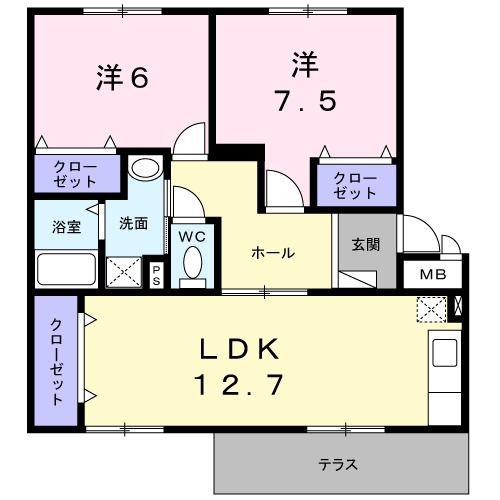 メゾンド本城A(2LDK/1階)の間取り写真