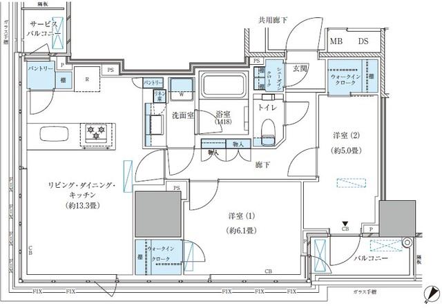 パークアクシス五反田スカイタワー(2LDK/15階)の間取り写真