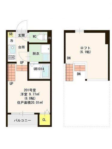 ハーモニーテラス和白XIV(1K/2階)の間取り写真