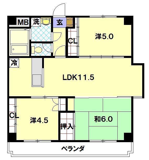 山田ビル(3LDK/2階)の間取り写真