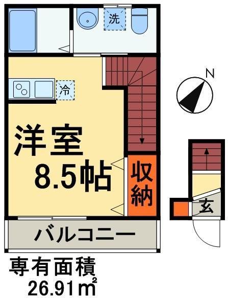 ハーモニックプレイス(ワンルーム/2階)の間取り写真
