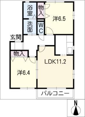 ファミーユ B棟(2LDK/2階)の間取り写真