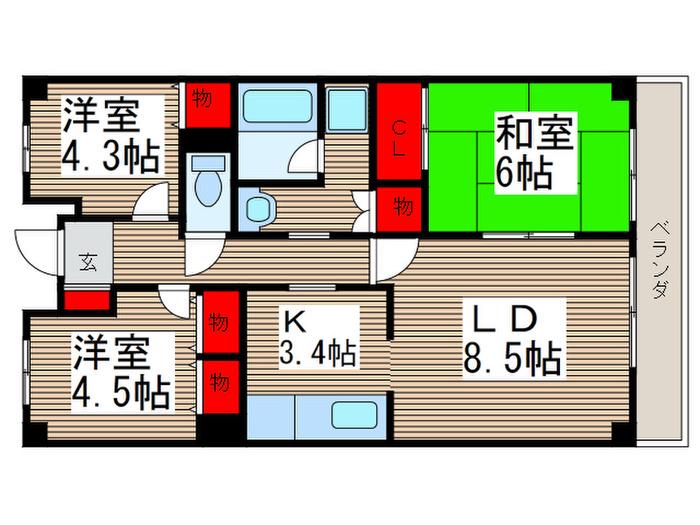 グロリオール里見弐番館(3LDK/2階)の間取り写真