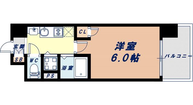 プレサンス難波元町(1K/4階)の間取り写真