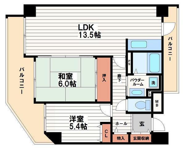 リバーサイド本町橋(2LDK/6階)の間取り写真
