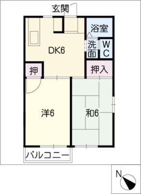 ツインズシャローL棟(2DK/2階)の間取り写真