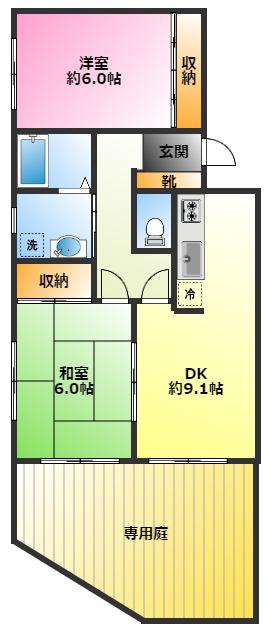 キャッスルコンフォート(2DK/1階)の間取り写真