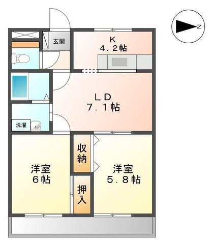 パピヨンプレイス(2LDK/2階)の間取り写真