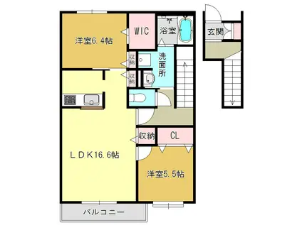 シャーメゾングランエスト(2LDK/2階)の間取り写真
