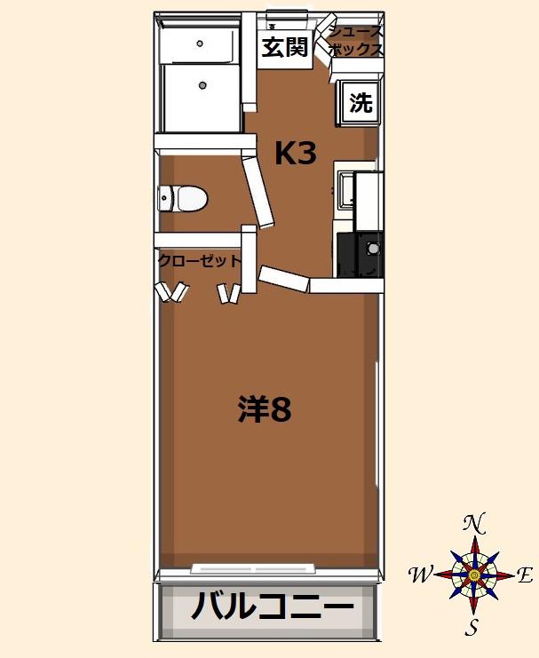 タウンズ向山(1K/1階)の間取り写真