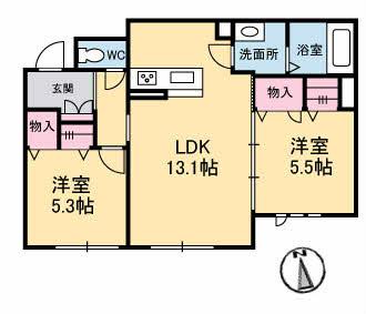 ローレルR(2LDK/2階)の間取り写真