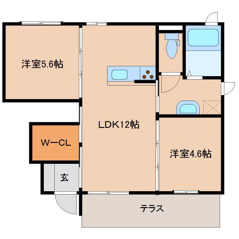 CHARME B棟(2LDK/1階)の間取り写真
