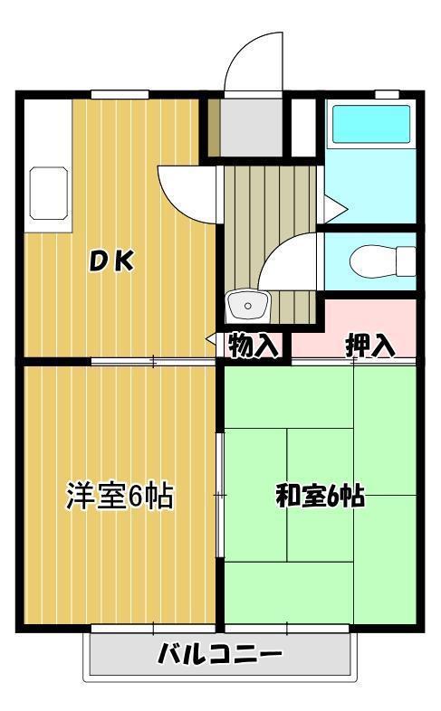 サンビレッジタムラF棟(2DK/2階)の間取り写真