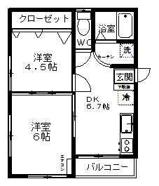コンフォート榴(2DK/2階)の間取り写真