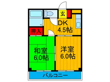 三熊ハイツ渚7号(2DK/2階)の間取り写真