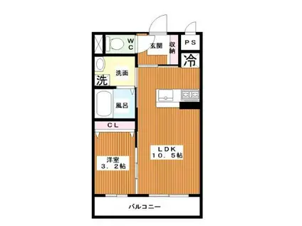 岡本マンション(1LDK/3階)の間取り写真