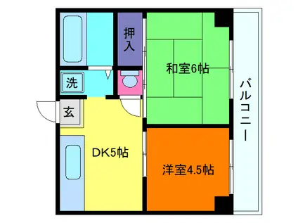 スカイハイツ五和(2DK/1階)の間取り写真