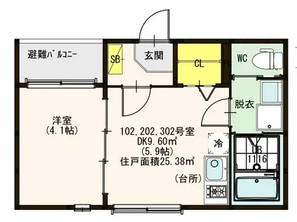 ハーモニーテラス新喜多東IV(1DK/2階)の間取り写真