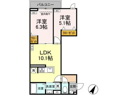 グラナーデ西大泉(2LDK/3階)の間取り写真