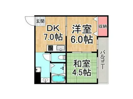 ペディハイツ塚口(2DK/4階)の間取り写真