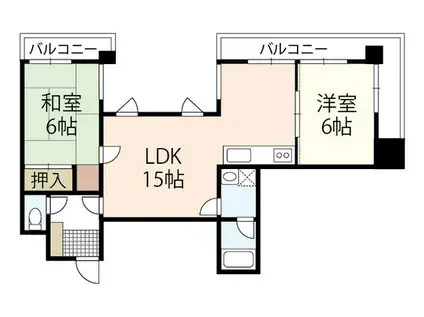 ロッコー上八丁堀グランドマンション(2LDK/4階)の間取り写真