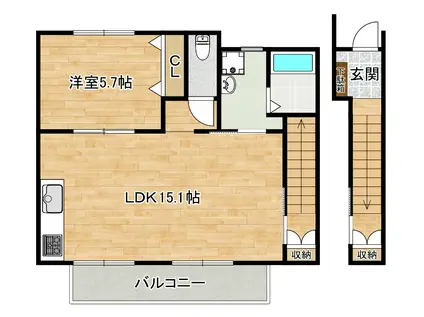 文里アパート(1LDK/2階)の間取り写真