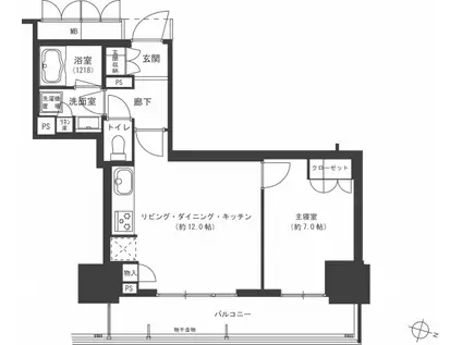 グランクロスタワー広島 アイコート(1LDK/11階)の間取り写真