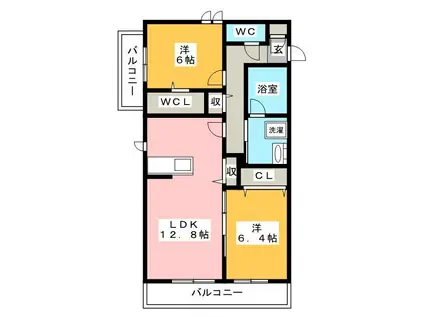 ソレイユ祈年(2LDK/2階)の間取り写真