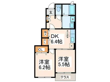 ニューアラモード A・B・C・D(2DK/1階)の間取り写真