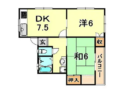 ひよどりハイツ(2DK/2階)の間取り写真