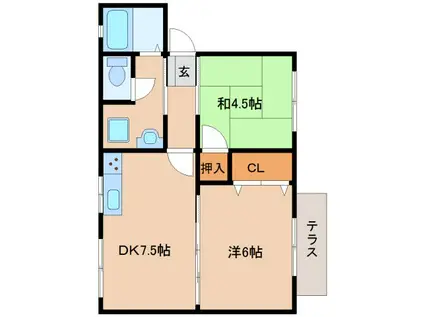 ソファレ里A棟(2DK/1階)の間取り写真