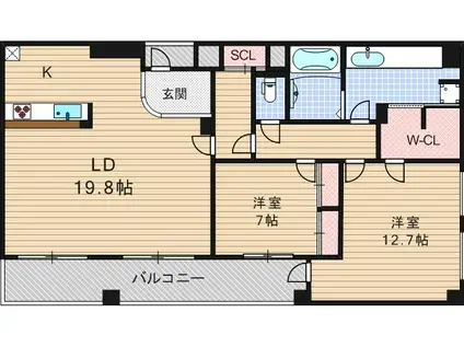 レジディア心斎橋ウエスト(2LDK/13階)の間取り写真