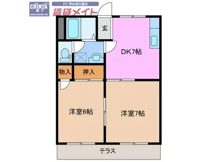 明石ハイツB(2DK/1階)の間取り写真