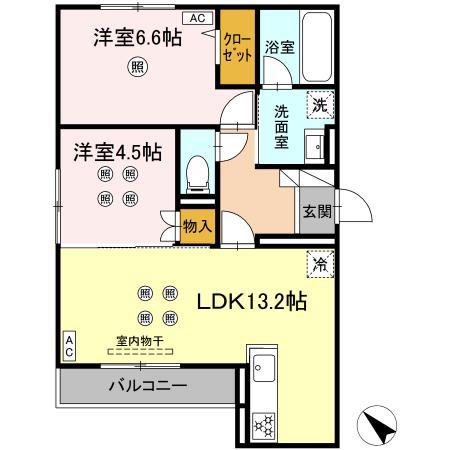 D-ROOM半道橋(2LDK/2階)の間取り写真