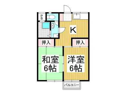 グリーンハイツ A・B棟(2K/2階)の間取り写真