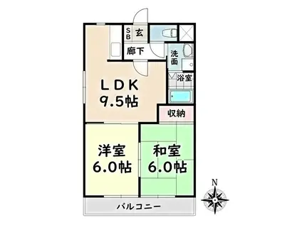 サンパティーク日向B(2LDK/2階)の間取り写真
