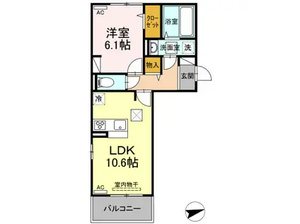 アンジューノ上代 A棟(1LDK/1階)の間取り写真